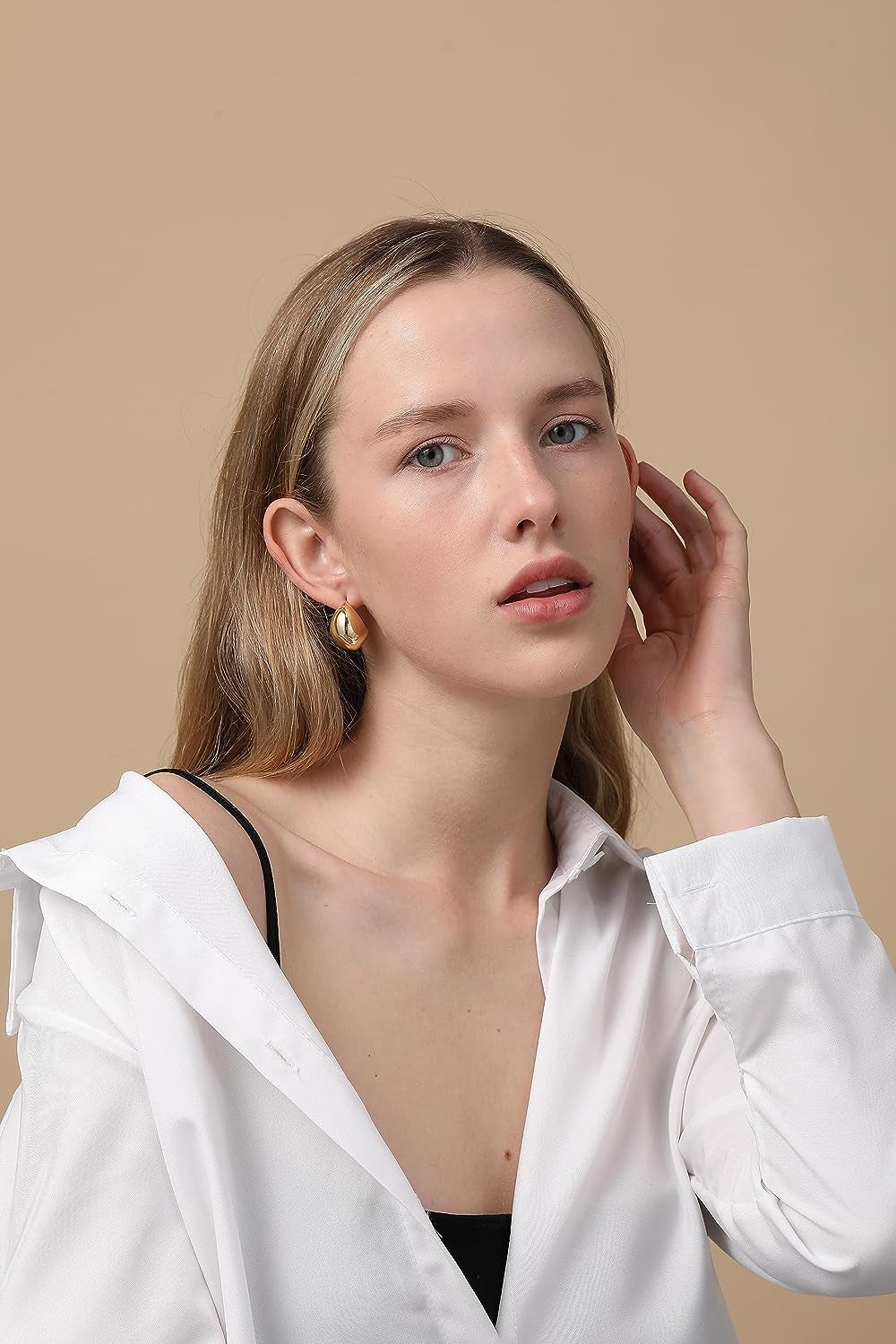 2 Pairs Earrings Dupes Chunky Gold Hoop Earrings for Women Girls,18K Gold Lightweight Hollow Open Hoops Waterdrop Teardrop Earrings Tear Drop Earrings Dupes Fashion Jewelry Gift